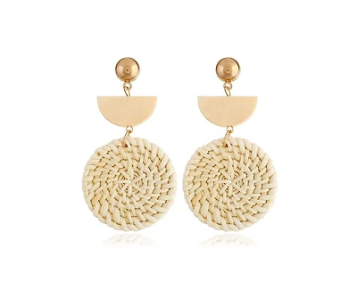 Rattan Earrings Organic Wooden Straw Weave