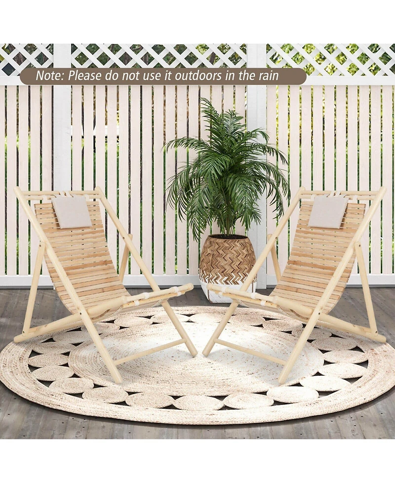 Slickblue Solid Fir Wood Lounge Chair with 3-Level Adjustable Backrest and Soft Padded Headrest-Natural