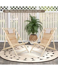 Slickblue Solid Fir Wood Lounge Chair with 3-Level Adjustable Backrest and Soft Padded Headrest-Natural