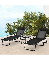 Slickblue 3 Pieces Patio Folding Chaise Lounge Set with Pvc Tabletop-Black