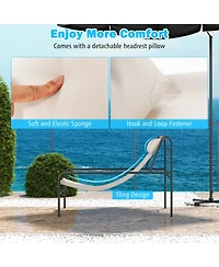 Slickblue Patio Sling Lounge Chair with Removable Headrest Pillow and Metal Frame-Beige