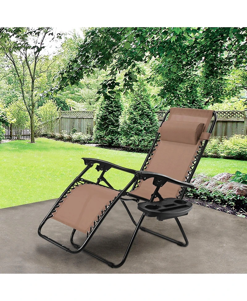 Slickblue Outdoor Folding Zero Gravity Reclining Lounge Chair with Utility Tray
