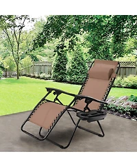 Slickblue Outdoor Folding Zero Gravity Reclining Lounge Chair with Utility Tray