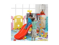 Slickblue 5 in 1 Toddler Climber Slide Playset with Basketball Hoop and Telescope