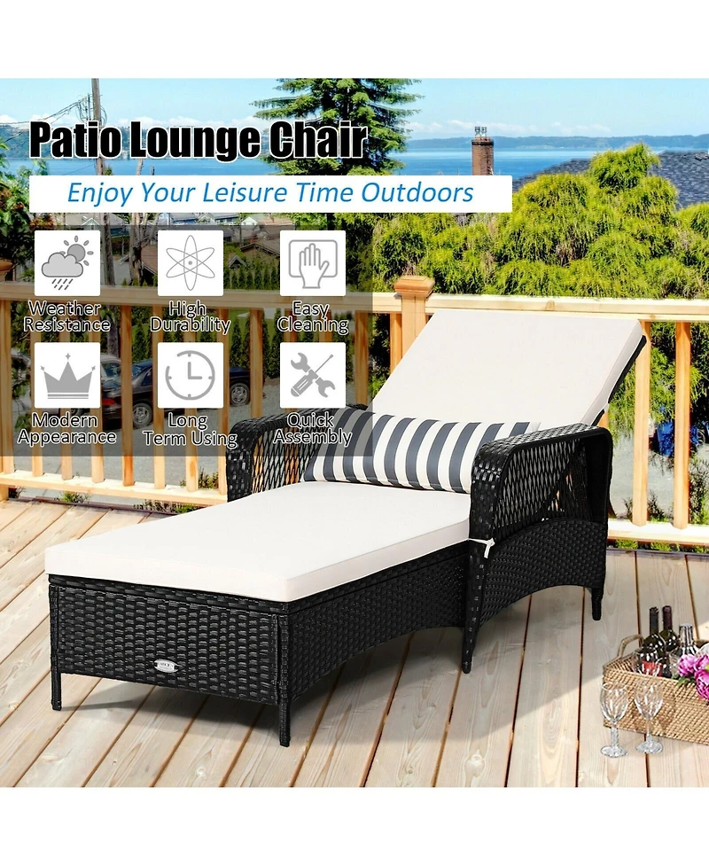 Slickblue Pe Rattan Armrest Chaise Lounge Chair with Adjustable Pillow