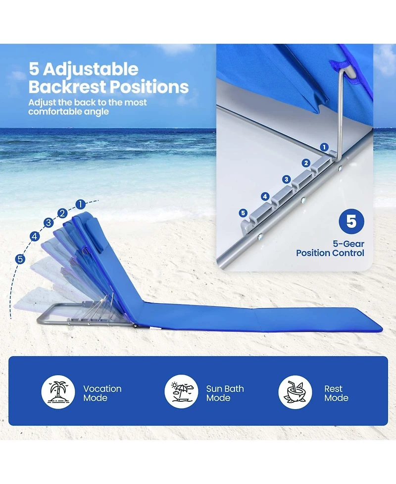 Slickblue 3 Pieces Beach Lounge Chair Mat Set 2 Adjustable Chairs with Table