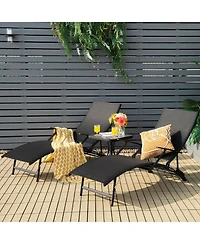Slickblue 2 Pieces Patio Folding Stackable Lounge Chair Chaise with Armrest-Black