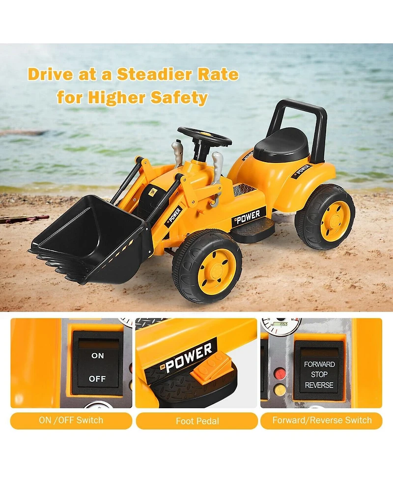 Slickblue Kids Ride On Excavator Digger 6V Battery Powered Tractor -Yellow