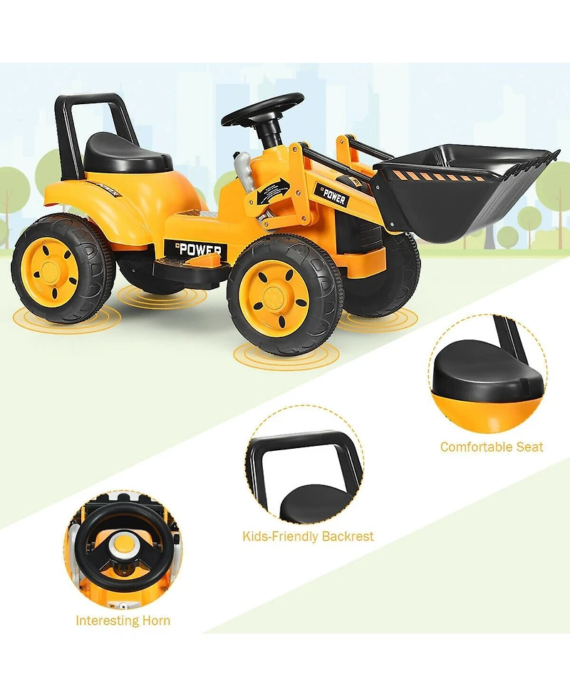 Slickblue Kids Ride On Excavator Digger 6V Battery Powered Tractor -Yellow