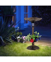 Slickblue Standing Pedestal Birdbath and Feeder Combo with Lotus Leaf Bowl