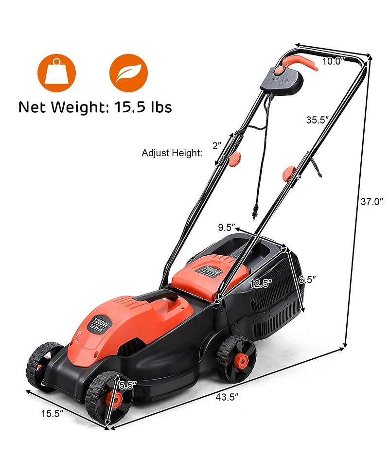 Slickblue Electric Push Lawn Corded Mower with Grass Bag