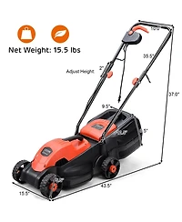 Slickblue Electric Push Lawn Corded Mower with Grass Bag