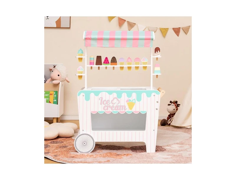 Slickblue Kid's Ice Cream Cart Playset with Display Rack and Accessories