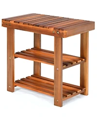 3-Tier Wood Shoe Rack 19' Shoe Bench Freestanding Boots Organizer Heavy-duty