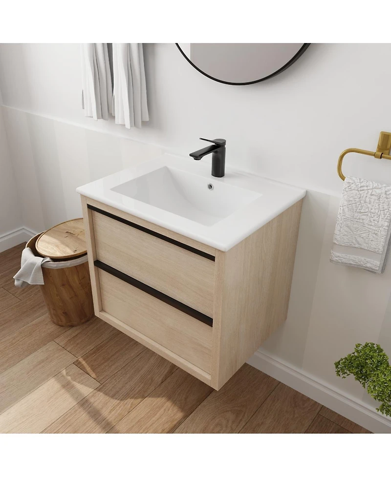 Streamdale 24" Bathroom Vanity With 2 Soft Close Drawers, White Ceramic Basin