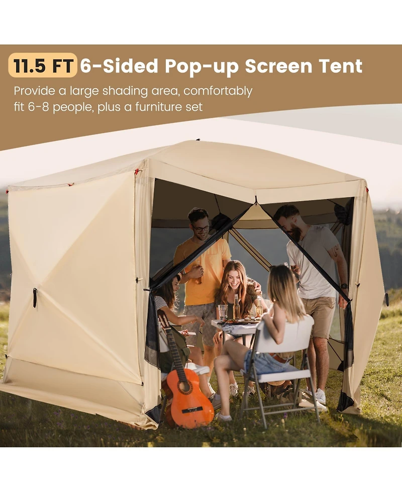 1.5 X 11.5 Ft 6-Sided Pop-up Screen House Tent With 2 Wind Panels for Camping