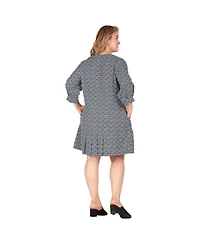 Standards & Practices Plus Pullover 3/4 Sleeve Flounce Pleated Midi Hem Dress