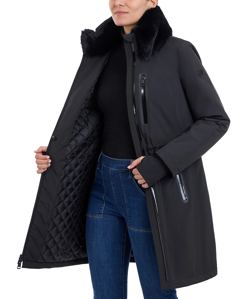 Michael Michael Kors Women's Faux-Fur-Trim Anorak Raincoat