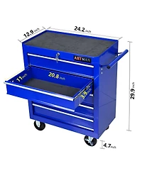 Simplie Fun 5 Drawers Multifunctional Tool Cart With Wheels-Blue
