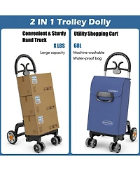 Folding Shopping Cart Utility Hand Truck with Rolling Swivel Wheels, Removable Bag & Cozy Handle