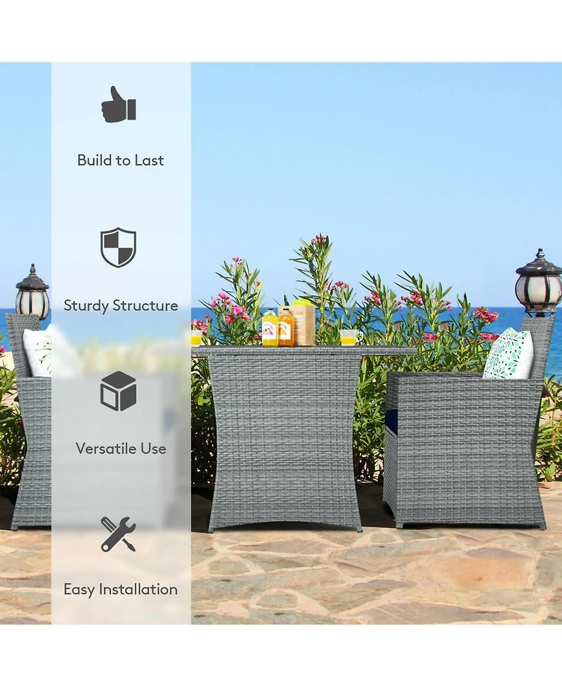 Slickblue 3 Pieces Patio Rattan Furniture Set with Cushioned Armrest Sofa
