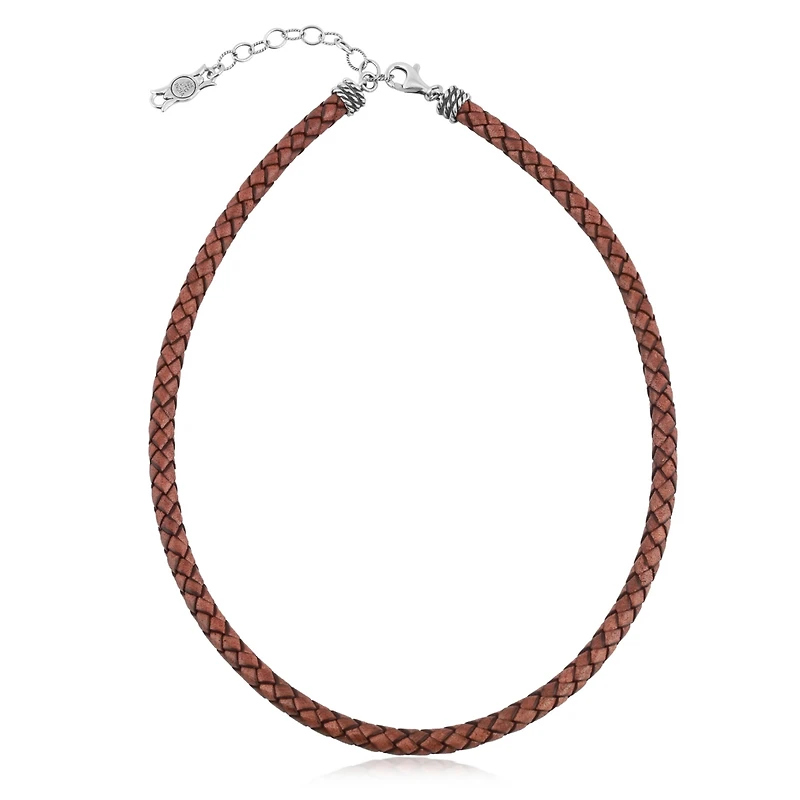 American West Jewelry Braided Genuine Leather and Sterling Silver Necklace, 17-20 Inch Length