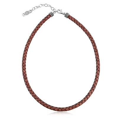 American West Jewelry Braided Genuine Leather and Sterling Silver Necklace, 17-20 Inch Length