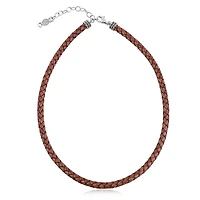 American West Jewelry Braided Genuine Leather and Sterling Silver Necklace, 17-20 Inch Length