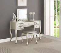 Streamdale Furniture Silver Vanity Set with Unique Legs and Cushion Seat