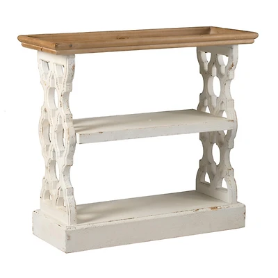 Streamdale Furniture 35.5" X 14" X 32" Distressed White And Natural Wood Shelf Tray, French Country Console Table