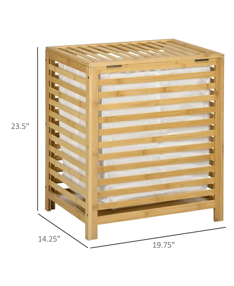 Homcom Bamboo Hamper Laundry Basket with Lid Portable Removable Bag Natural