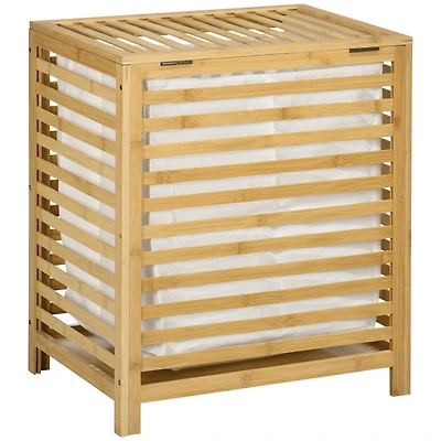 Homcom Bamboo Hamper Laundry Basket with Lid Portable Removable Bag Natural