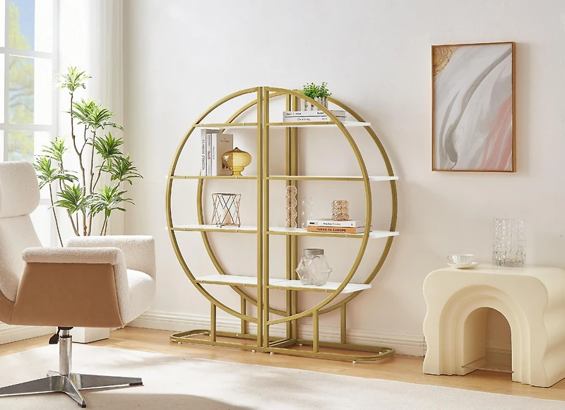 Streamdale Furniture 4 Tiers Home Office Open Bookshelf, Round Shaped, Different Placement Ways, Mdf Board, Metal Frame