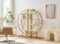 Streamdale Furniture 4 Tiers Home Office Open Bookshelf, Round Shaped, Different Placement Ways, Mdf Board, Metal Frame