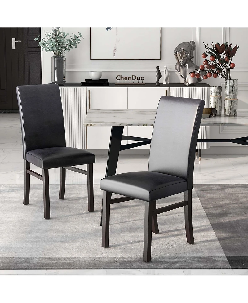 Costway Upholstered Dining Chairs Set of 2 Pu Leather Armless Solid Rubber Wood Legs