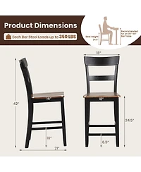 Costway Wooden Bar Stool Set of Chairs with Lvl Rubber Wood Frame, Backrest