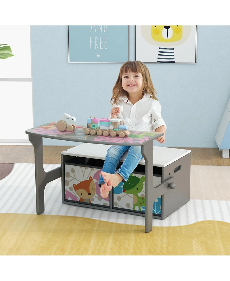 3 1 Kids Convertible Activity Bench Children Table & Chair Set with 2 Bins