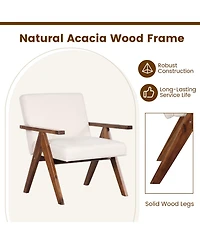 Costway 1 Pcs Modern Accent Chair Linen Fabric Armchair with Solid Acacia Wood Frame