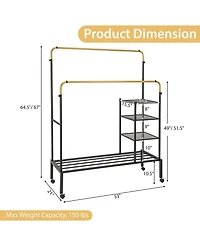 Costway Rolling Clothes Drying Rack Double Rods Garment with Height Adjustables