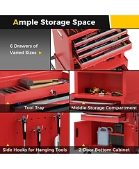 Costway 6-Drawer Rolling Tool Chest 3-in-1 Heavy-Duty Storage Cabinet with Universal Wheels