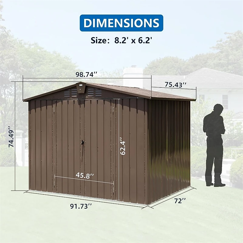 Streamdale Metal Outdoor Storage Shed 8.2' x 6.2' with Double Doors