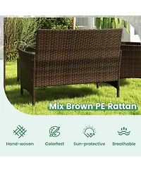 8 Pcs Patio Furniture Set with Washable Cushions and Tempered Glass Coffee Table