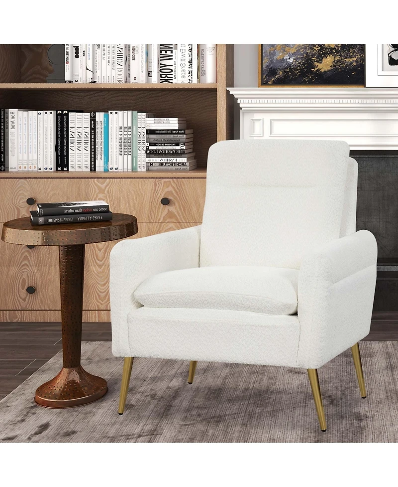 1PC Modern Accent Chair Upholstered Sherpa Armchair w/ Tapered Metal Legs