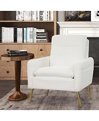 1PC Modern Accent Chair Upholstered Sherpa Armchair w/ Tapered Metal Legs