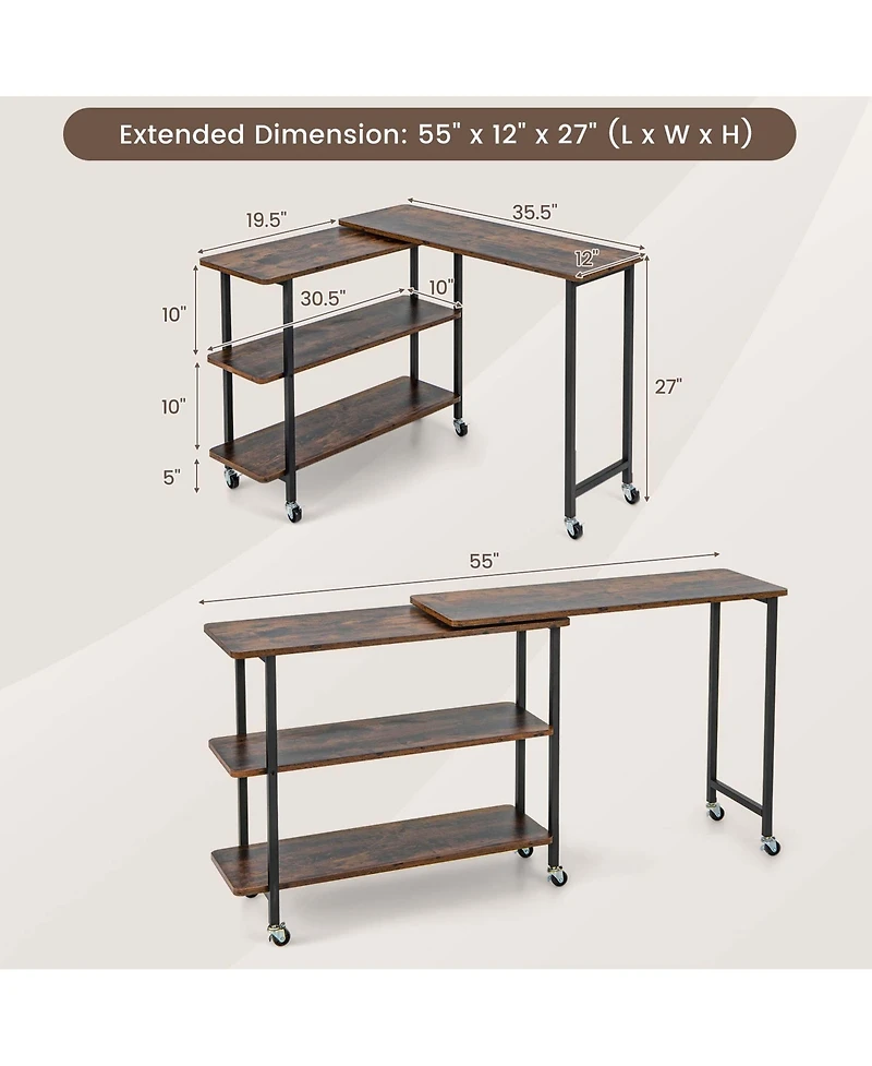 360° Rotatable Sofa Side Table L-shaped Laptop Desk Snack Table withShelf Patented