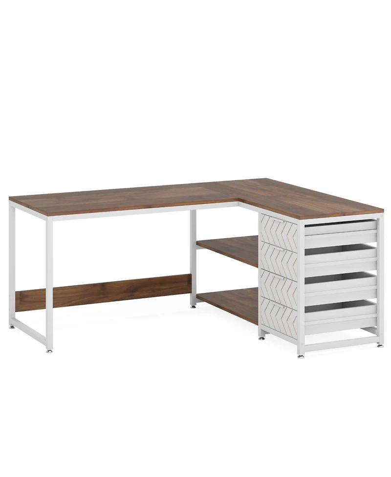Tribesigns L Shaped Computer Desk with Storage Drawers, 59 inch Corner Desk with Shelves
