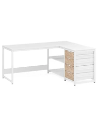 Tribesigns L Shaped Computer Desk with Storage Drawers, 59 inch Corner Desk with Shelves, Reversible L-Shaped Office Desk Study Writing Table Workstat