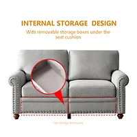 Streamdale Furniture Linen Fabric Upholstery With Storage Loveseat (Grey)
