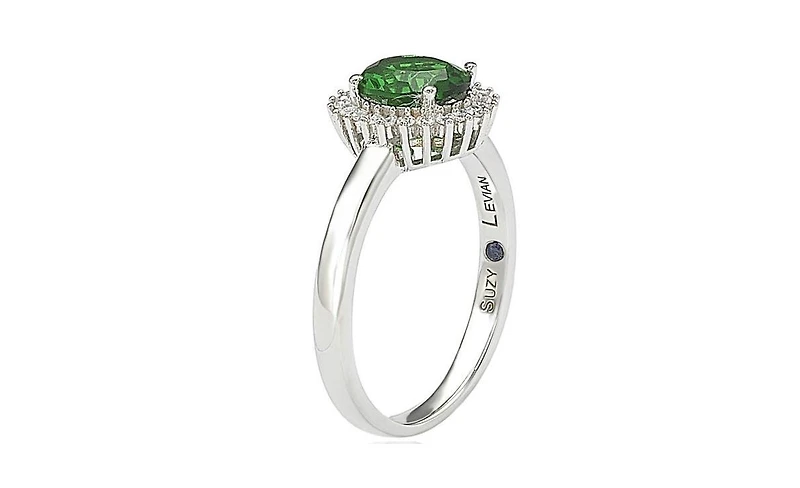 Suzy Levian Sterling Silver Cubic Zirconia Green Oval Halo Ring