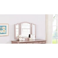 Streamdale Contemporary Vanity Set with Foldable Mirror, Drawers, and Rose Finish
